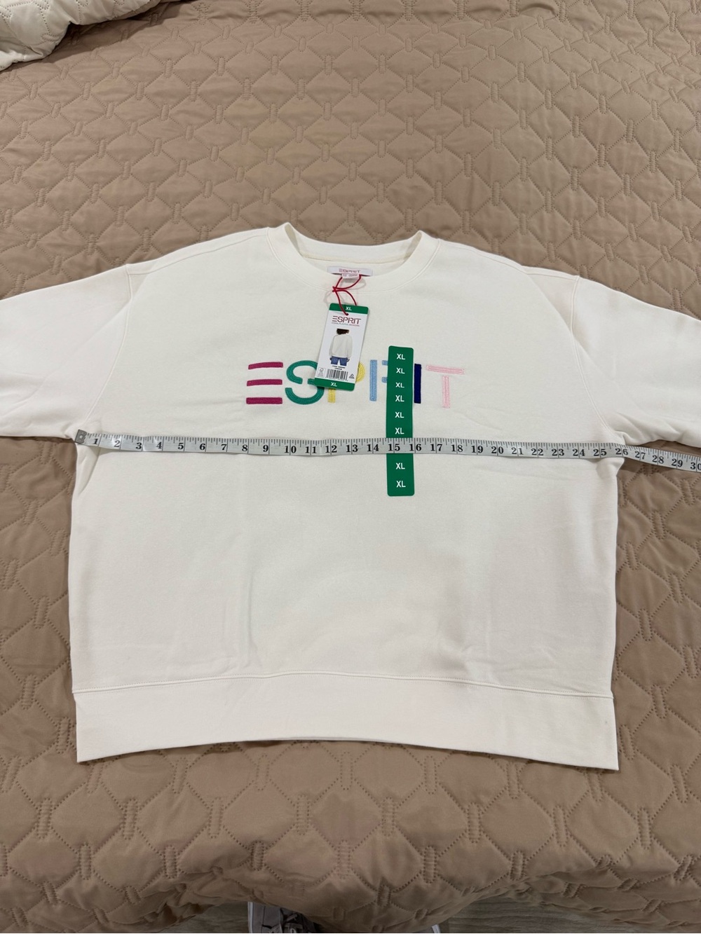 Esprit Cream Crewneck Sweatshirt with Multicolor Embroidered Logo - Picture 3 of 6